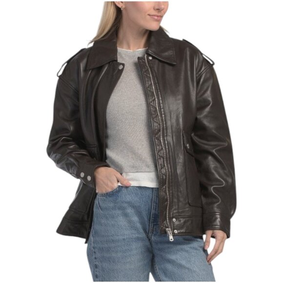 AVEC LES FILLES Genuine Leather Bomber Jacket - Picture 1 of 2